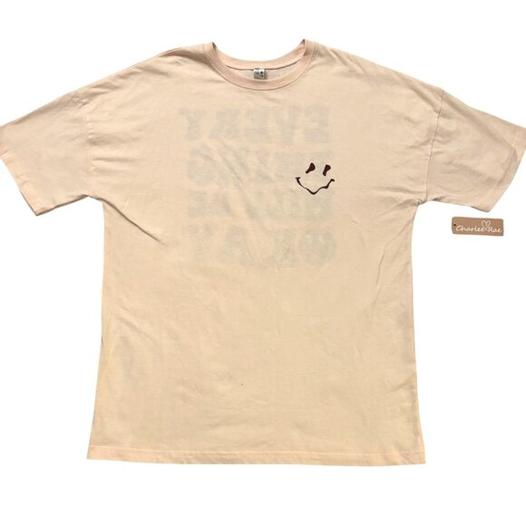 NWT CHARLEE RAE Everything Will Be Okay Graphic Print T-Shirt M Smiley Face Tee - Picture 3 of 6